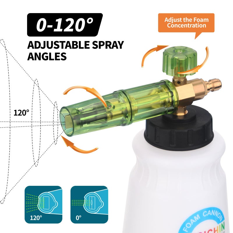 DUSICHIN DUS-007 Snow Foam Lance Foam Cannon Adjustable Jet Wash, Quick Release 1/4" Fitting 5 Pressure Washer Nozzles for Car Detailing Pressure Washer Black - Image 2